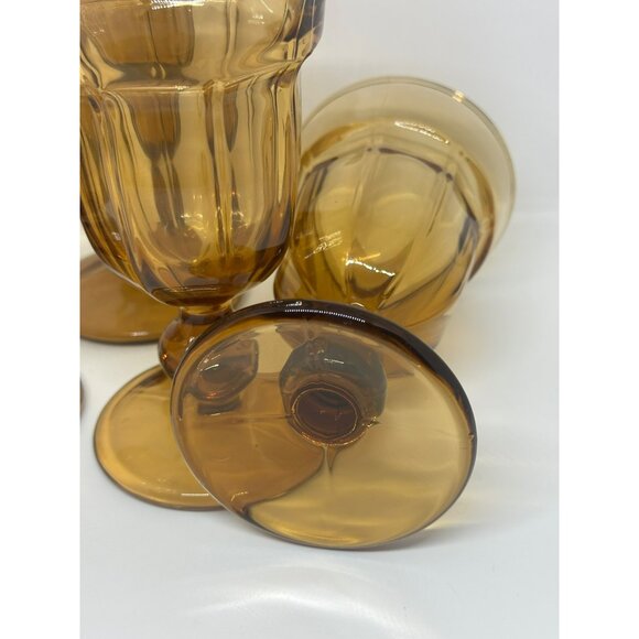 VTG Noritake Provincial Paneled Brown 5.5 inch tall Glass Water Goblet Set of 4 - Picture 8 of 8